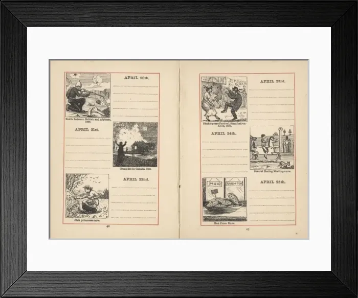 Framed Print : Double page spread in a diary for 20-25 April Framed Print : Double page spread in a diary for 20-25 April