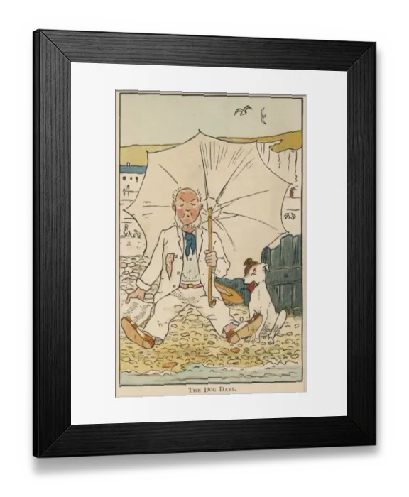 Framed Print : Man and dog on the beach on a hot summer day Framed Print : Man and dog on the beach on a hot summer day