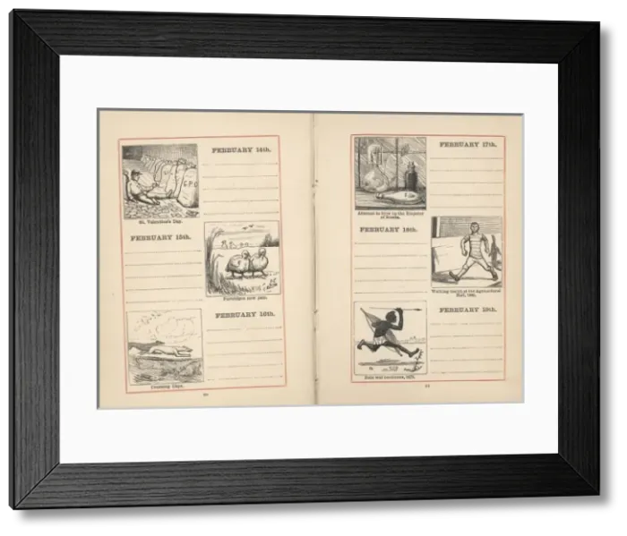 Framed Print : Double page spread in a diary for 14-19 February Framed Print : Double page spread in a diary for 14-19 February