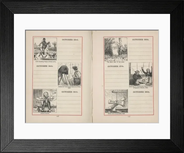 Framed Print : Double page spread in a diary for 23-28 October Framed Print : Double page spread in a diary for 23-28 October