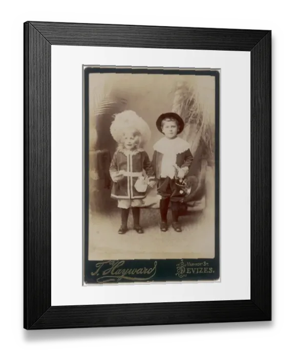Framed Print : Two Edwardian children in historical costume Framed Print : Two Edwardian children in historical costume