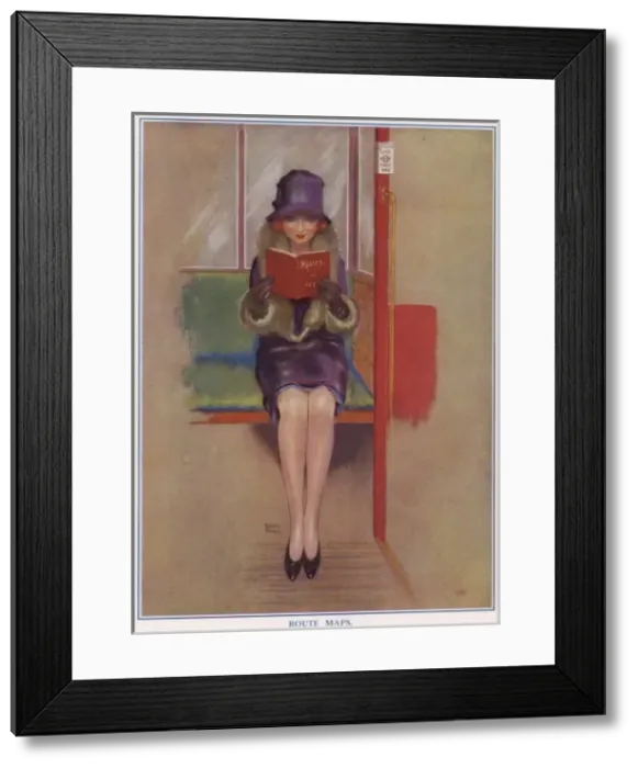 Framed Print : Lady passenger on the underground -- Route Maps Framed Print : Lady passenger on the underground -- Route Maps