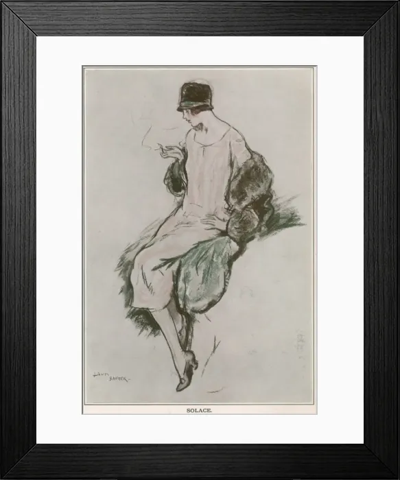Framed Print : Elegant young woman sits smoking -- Solace Framed Print : Elegant young woman sits smoking -- Solace