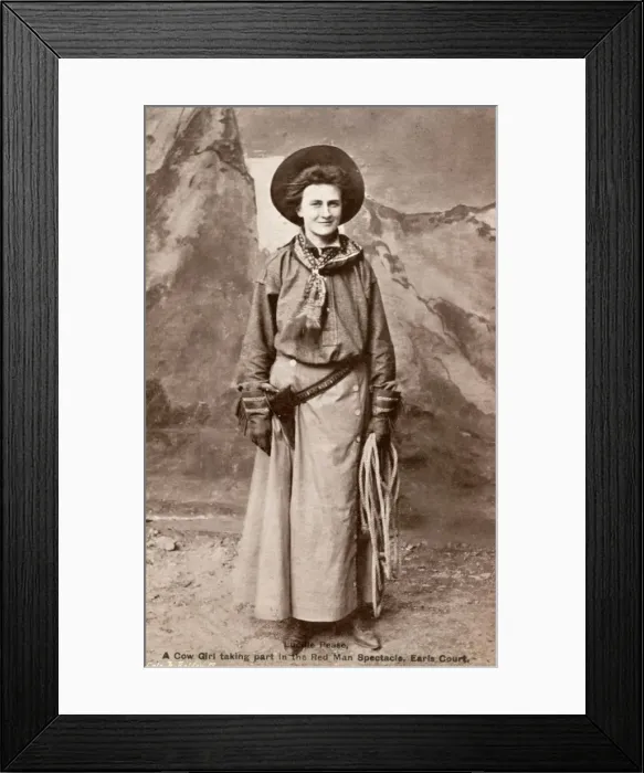Framed Print : A cow girl taking part in the Red Man Spectacle. Earls Court Framed Print : A cow girl taking part in the Red Man Spectacle. Earls Court