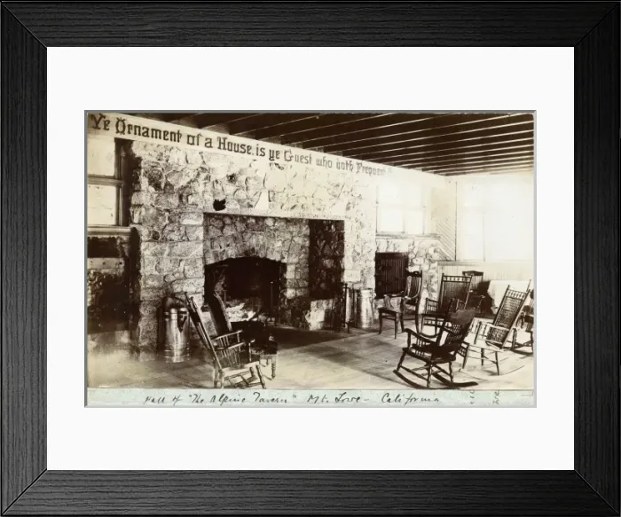 Framed Print : Hall of the Alpine Tavern, Mt, Lowe, California Framed Print : Hall of the Alpine Tavern, Mt, Lowe, California