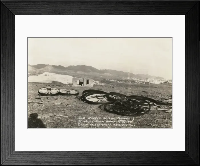 Framed Print : Old wheels of the famous twenty mule team Borax wagons Framed Print : Old wheels of the famous twenty mule team Borax wagons