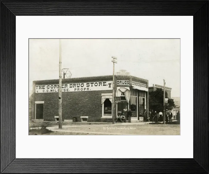 Framed Print : A corner shop drug store (pharmacy), Davenport, Nebraska Framed Print : A corner shop drug store (pharmacy), Davenport, Nebraska