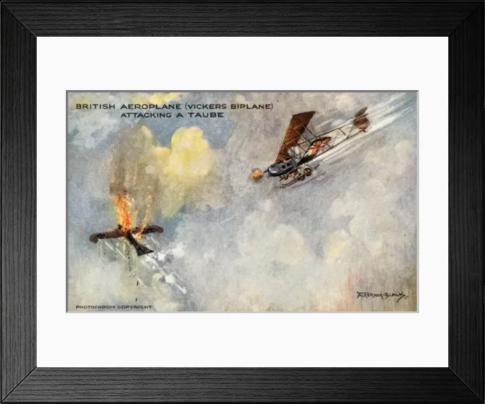 Framed Print : British Aeroplane (Vickers Biplane) attacking a Taube Framed Print : British Aeroplane (Vickers Biplane) attacking a Taube