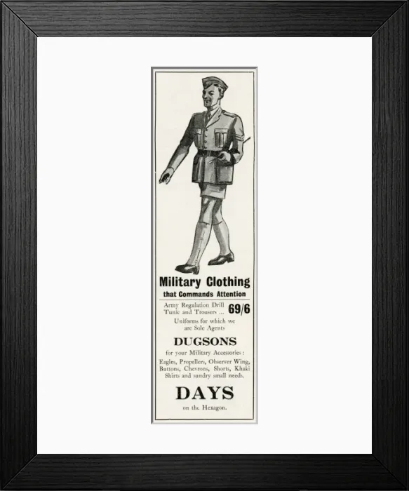 Framed Print : Military Clothing advertisement Framed Print : Military Clothing advertisement