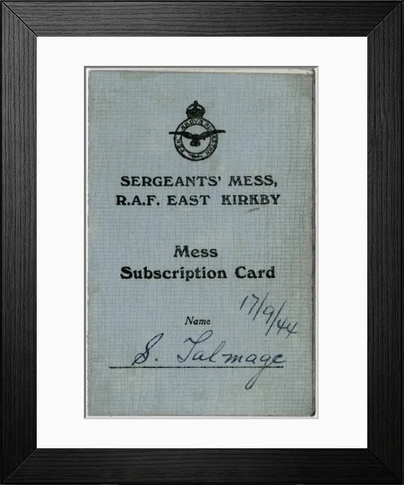 Framed Print : Mess card, R. A. F. East Kirkby Framed Print : Mess card, R. A. F. East Kirkby