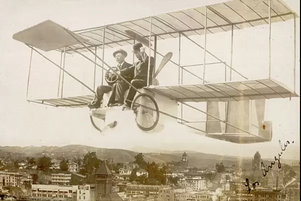 A biplane in Los Angeles