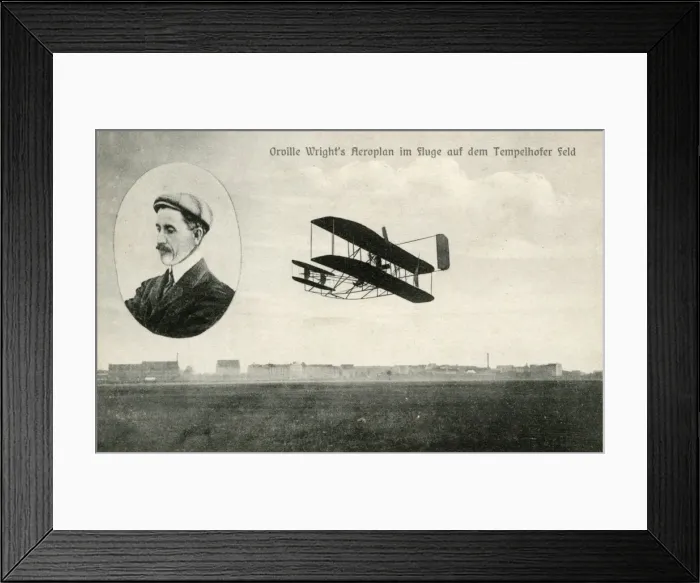 Framed Print : Orville Wrights aeroplane flying in a field Framed Print : Orville Wrights aeroplane flying in a field