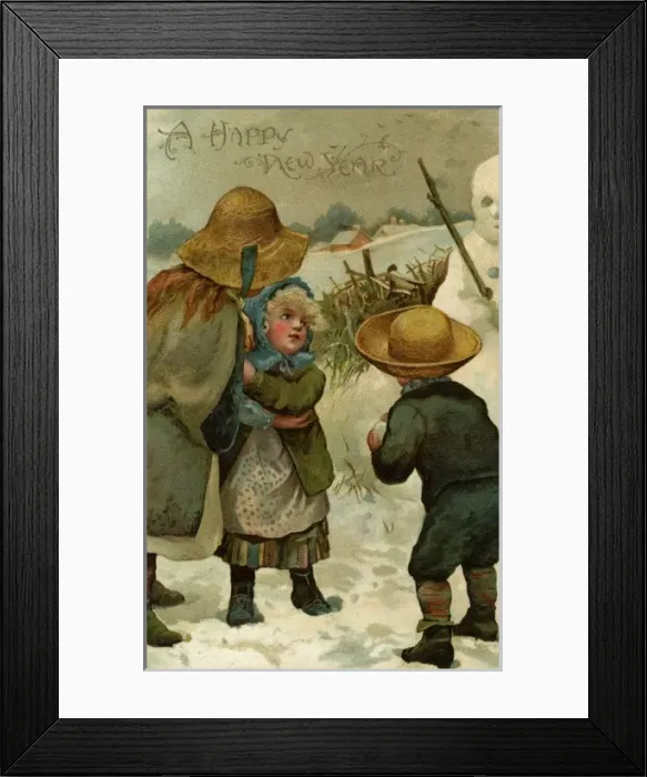 Framed Print : Nister. Afraid of the Snowman. Anon. c. 1902. jpg Framed Print : Nister. Afraid of the Snowman. Anon. c. 1902. jpg