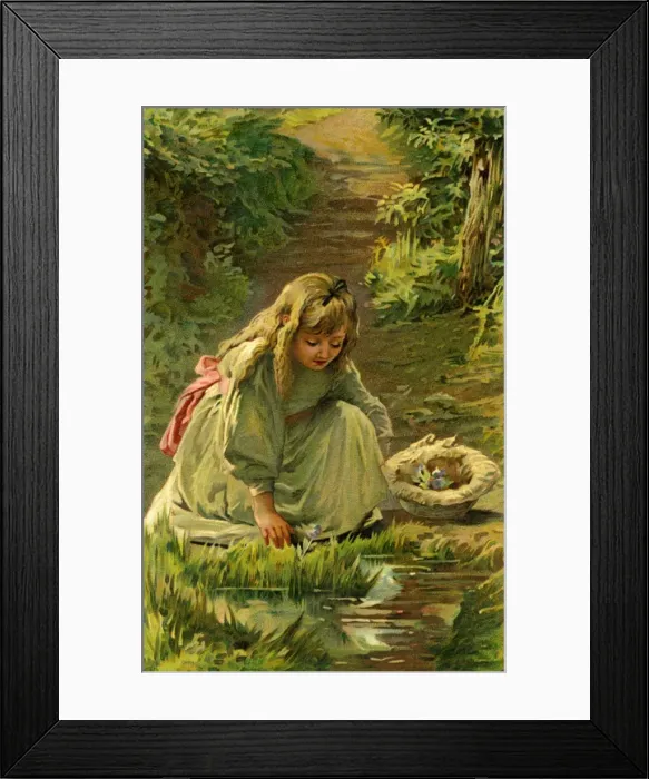 Framed Print : Nister. Young girl picking flowers. Anon. c. 1902. jpg Framed Print : Nister. Young girl picking flowers. Anon. c. 1902. jpg