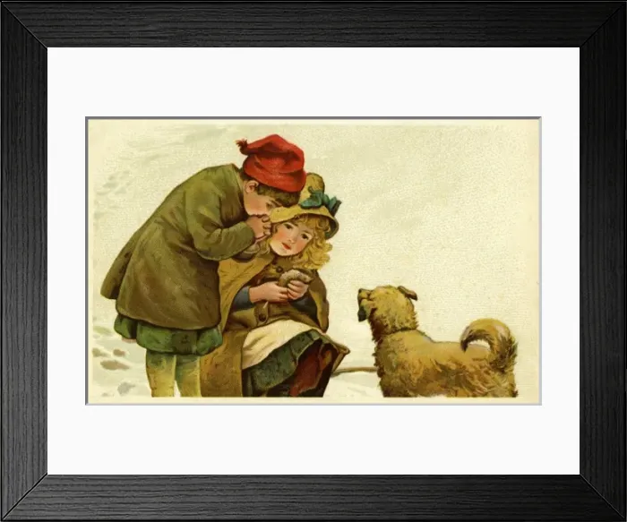 Framed Print : Stroefer. Children & dog in snow. Harriet Bennett. c. 1900. jpg Framed Print : Stroefer. Children & dog in snow. Harriet Bennett. c. 1900. jpg