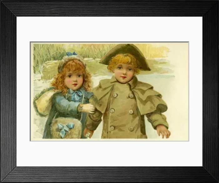 Framed Print : Stroefer. Boy & girl in snow. Harriet Bennett c. 1903. jpg Framed Print : Stroefer. Boy & girl in snow. Harriet Bennett c. 1903. jpg