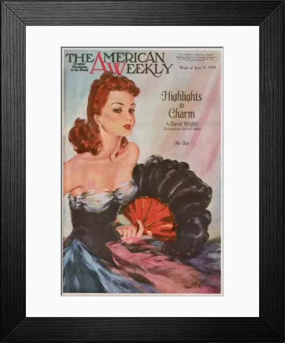 Framed Print : David Wright woman with red and black feather fan Framed Print : David Wright woman with red and black feather fan