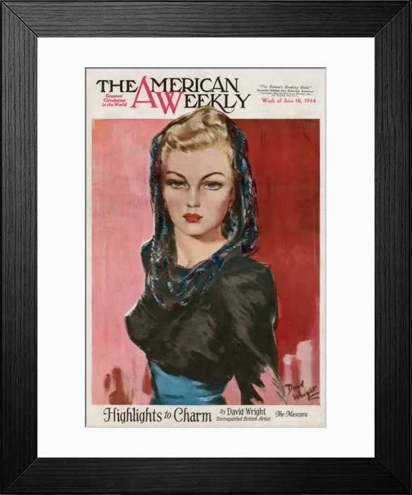 Framed Print : David Wright woman with silky patterned hood Framed Print : David Wright woman with silky patterned hood
