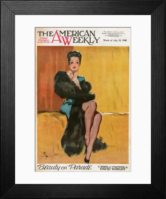 Framed Print : David Wright woman in black fur stole Framed Print : David Wright woman in black fur stole