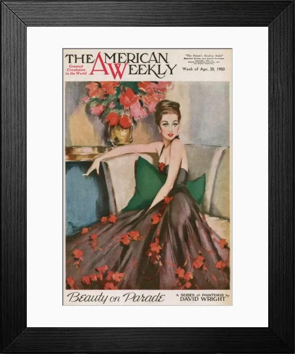 Framed Print : David Wright woman in a black and red evening dress
