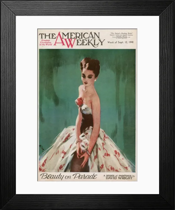Framed Print : David Wright woman in red and cream evening dress Framed Print : David Wright woman in red and cream evening dress