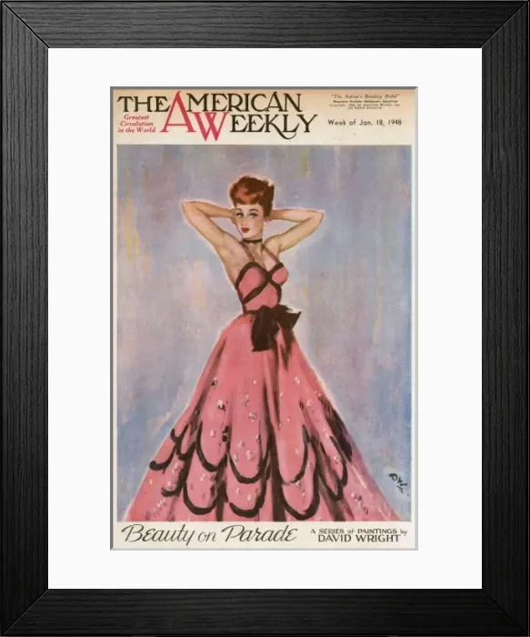 Framed Print : David Wright woman in pink and black evening dress Framed Print : David Wright woman in pink and black evening dress