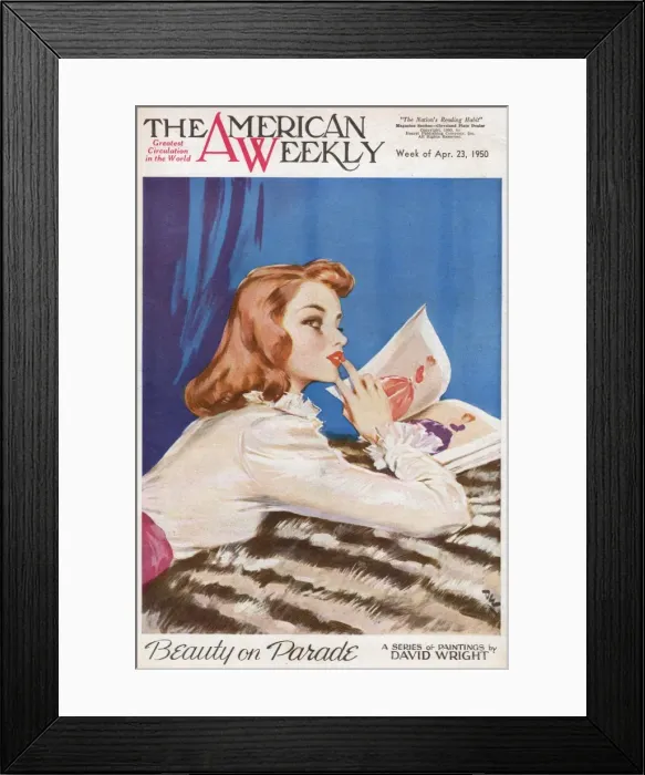 Framed Print : David Wright woman looking at a fashion catalogue Framed Print : David Wright woman looking at a fashion catalogue