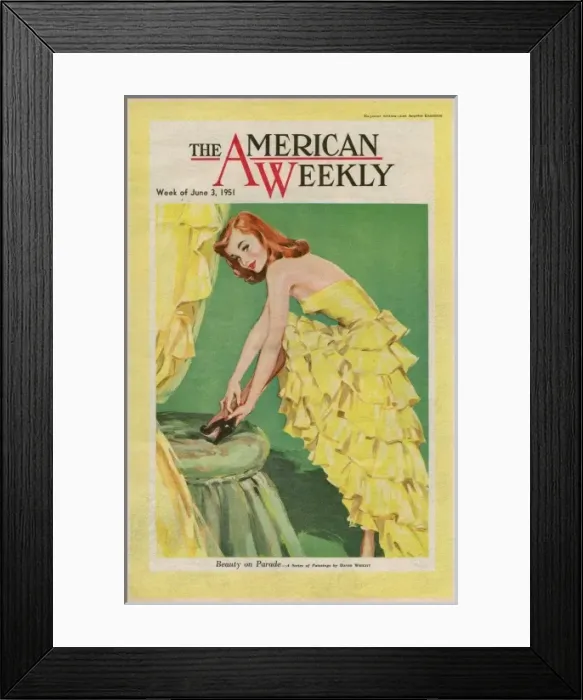 Framed Print : David Wright woman in frilly yellow evening dress Framed Print : David Wright woman in frilly yellow evening dress