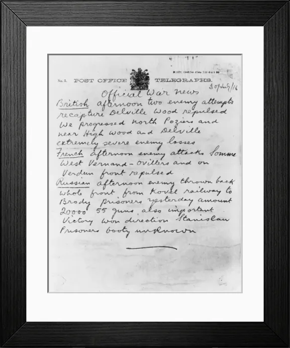 Framed Print : Post Office Telegraphs: Official war news Framed Print : Post Office Telegraphs: Official war news