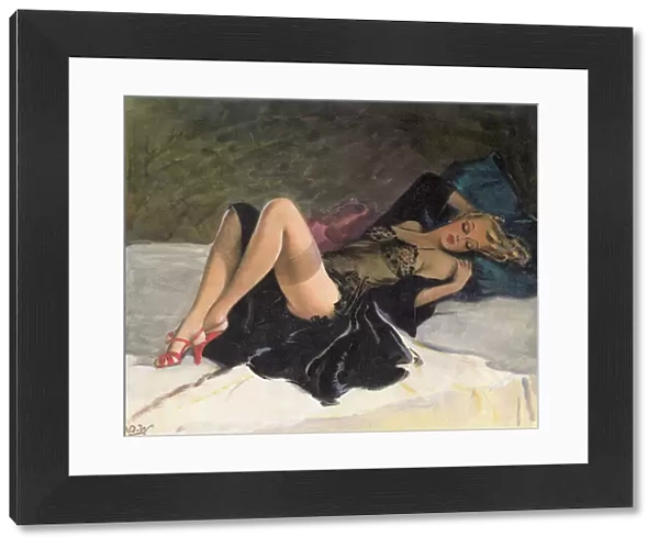 David Wright woman reclining in black lingerie