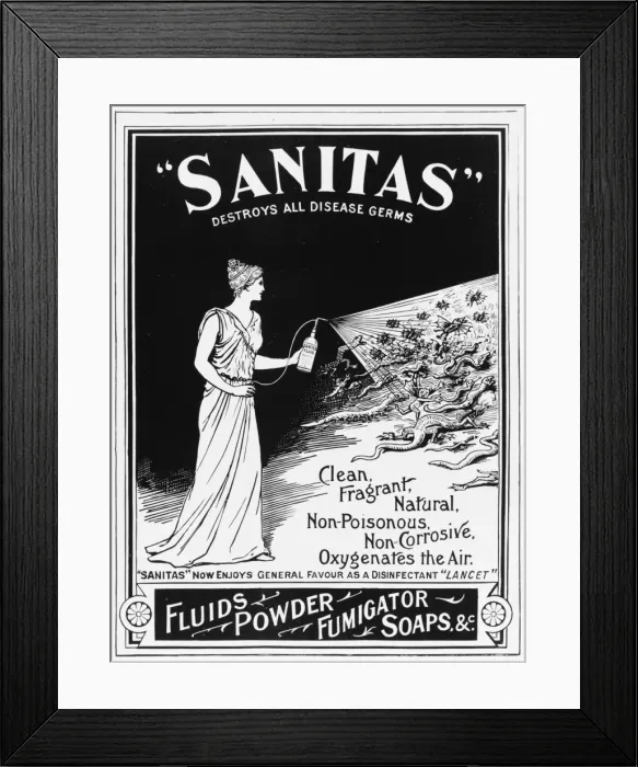 Framed Print : Sanitas - destroys all disease germs Framed Print : Sanitas - destroys all disease germs