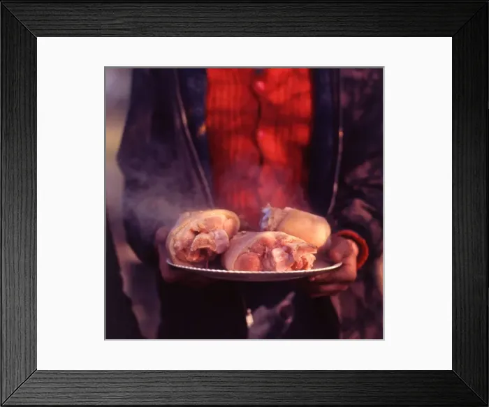 Framed Print : Gipsy carrying a plate of cooked meat Framed Print : Gipsy carrying a plate of cooked meat