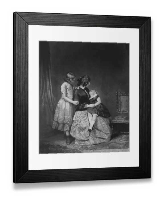 Framed Print : Little girl asleep on her mothers lap at bedtime Framed Print : Little girl asleep on her mothers lap at bedtime