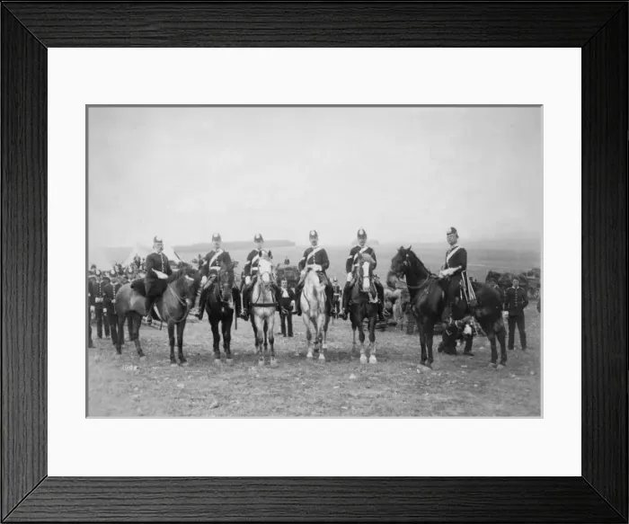 Framed Print : Uniformed men on horseback in a field Framed Print : Uniformed men on horseback in a field