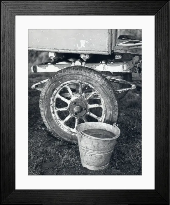 Framed Print : Wheel of gipsy caravan with bucket Framed Print : Wheel of gipsy caravan with bucket