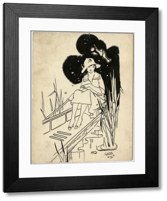 Framed Print : Girl in a boat by George Ranstead, 1918 Framed Print : Girl in a boat by George Ranstead, 1918