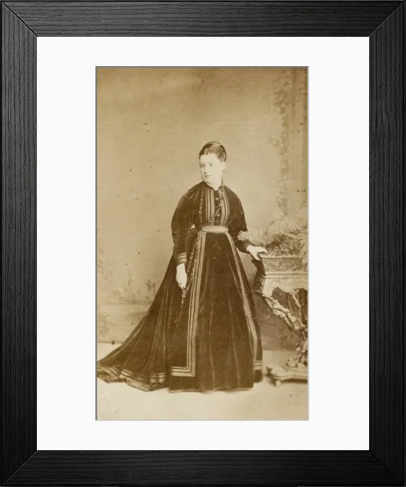 Framed Print : Victorian woman in velvet dress with long chain Framed Print : Victorian woman in velvet dress with long chain