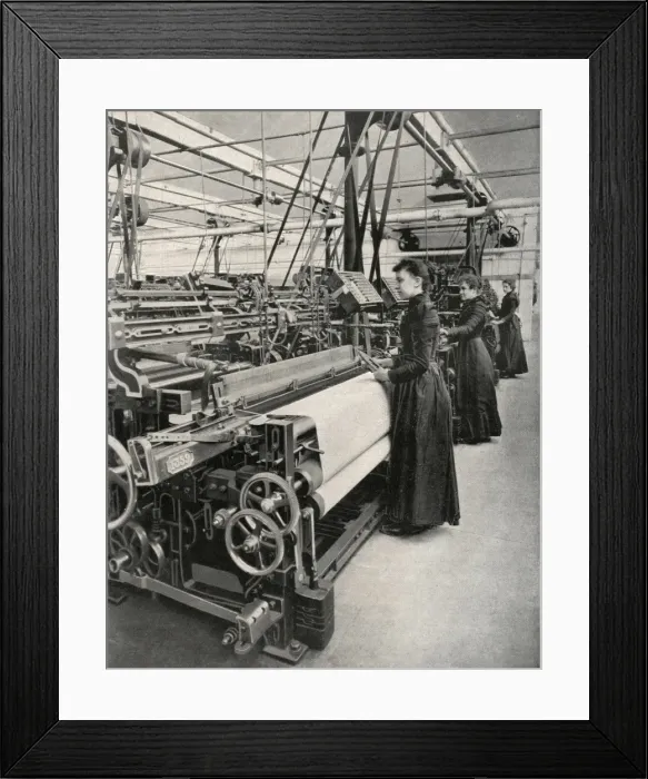 Framed Print : Female wool weaving operators, Yorkshire Framed Print : Female wool weaving operators, Yorkshire