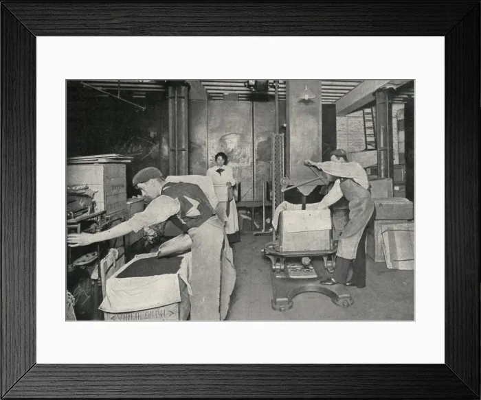 Framed Print : Filling, weighing and packing tea, Bankside, London Framed Print : Filling, weighing and packing tea, Bankside, London