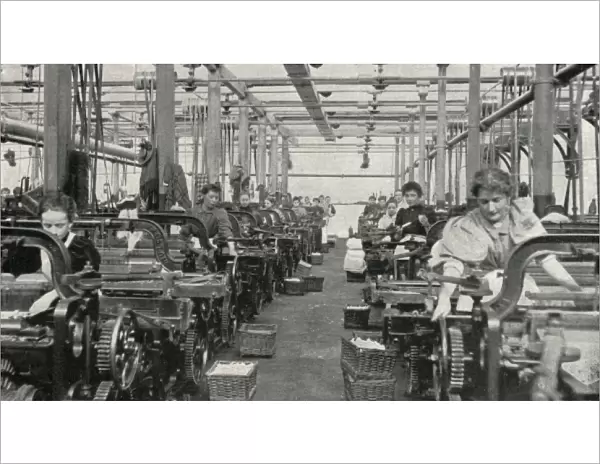 Cotton weavers at their looms, Preston, Lancashire