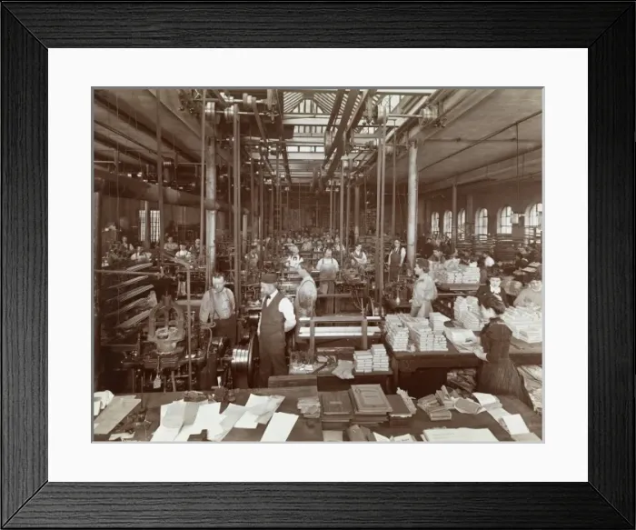 Framed Print : Printers. American Type Founders Co. Employees working on various parts Framed Print : Printers. American Type Founders Co. Employees working on various parts