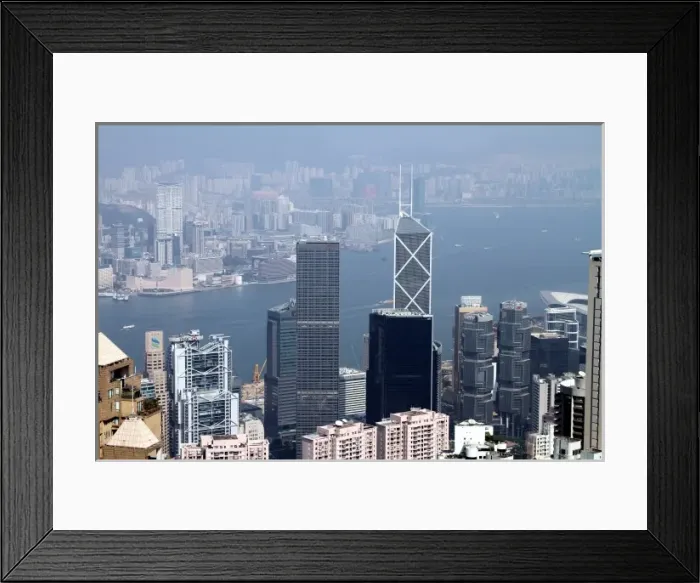 Framed Print : Hong Kong skyline from The Peak showing the Cheung Kong Centre, the Bank of China Tower Framed Print : Hong Kong skyline from The Peak showing the Cheung Kong Centre, the Bank of China Tower