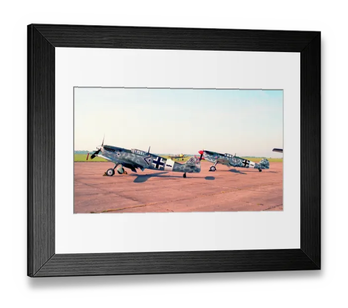 Framed Print : Hispano HA.1112 Buchon G-BOML and D-FEHD Framed Print : Hispano HA.1112 Buchon G-BOML and D-FEHD