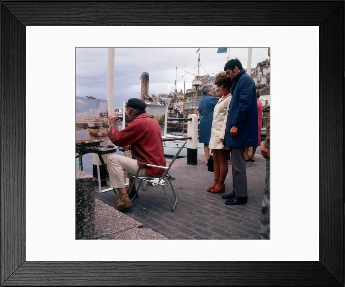 Framed Print : Outdoor painter working on Brixham Harbour, Devon Framed Print : Outdoor painter working on Brixham Harbour, Devon