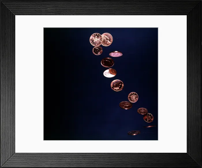 Framed Print : A cascade of coppers - a falling flurry of 1p and 2p pieces Framed Print : A cascade of coppers - a falling flurry of 1p and 2p pieces