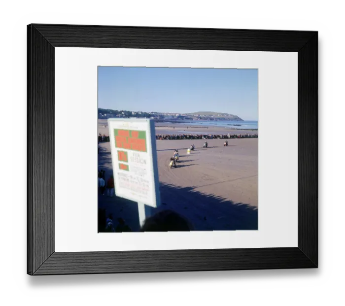 Framed Print : Racing mopeds on the beach at Douglas, Isle of Man Framed Print : Racing mopeds on the beach at Douglas, Isle of Man