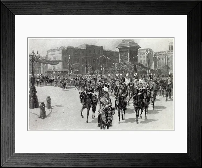 Framed Print : Queen Victoria's carriage passing The National Gallery in Trafalgar Square, London. Date: 20th June 1897 Framed Print : Queen Victoria's carriage passing The National Gallery in Trafalgar Square, London. Date: 20th June 1897