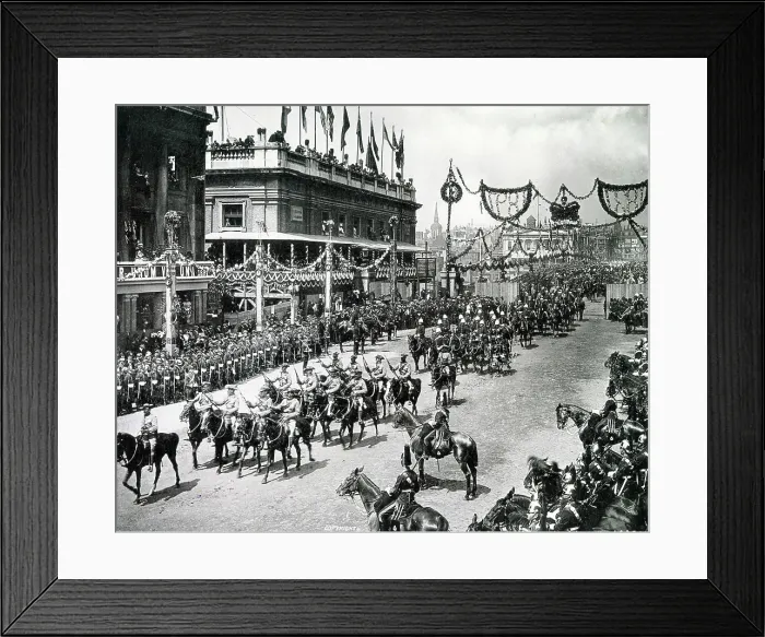 Framed Print : Streets in London were decorated to celebrate Queen Victora's Diamond Jubilee. Date: 20th June 1897 Framed Print : Streets in London were decorated to celebrate Queen Victora's Diamond Jubilee. Date: 20th June 1897