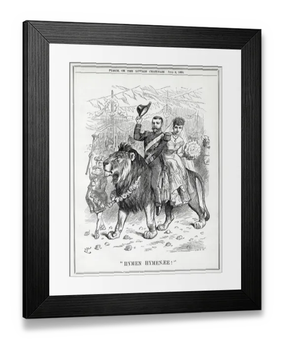 Framed Print : George Prince of Wales (later King George V) and Mary Princess of Wales riding the British Lion on their wedding day. Date: 1893 Framed Print : George Prince of Wales (later King George V) and Mary Princess of Wales riding the British Lion on their wedding day. Date: 1893