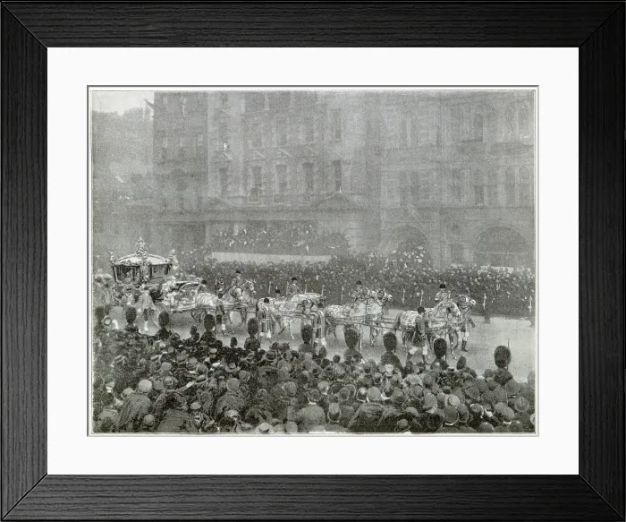 Framed Print : King Edward VII with Queen Alexandra of Denmark in the Gold State Coach at Parliament Street. Date: 14th February 1901 Framed Print : King Edward VII with Queen Alexandra of Denmark in the Gold State Coach at Parliament Street. Date: 14th February 1901